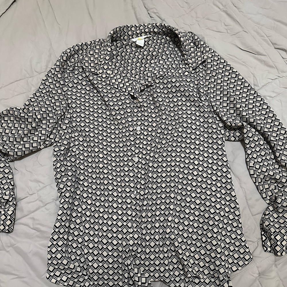 H&M Black and White Geometric Blouse